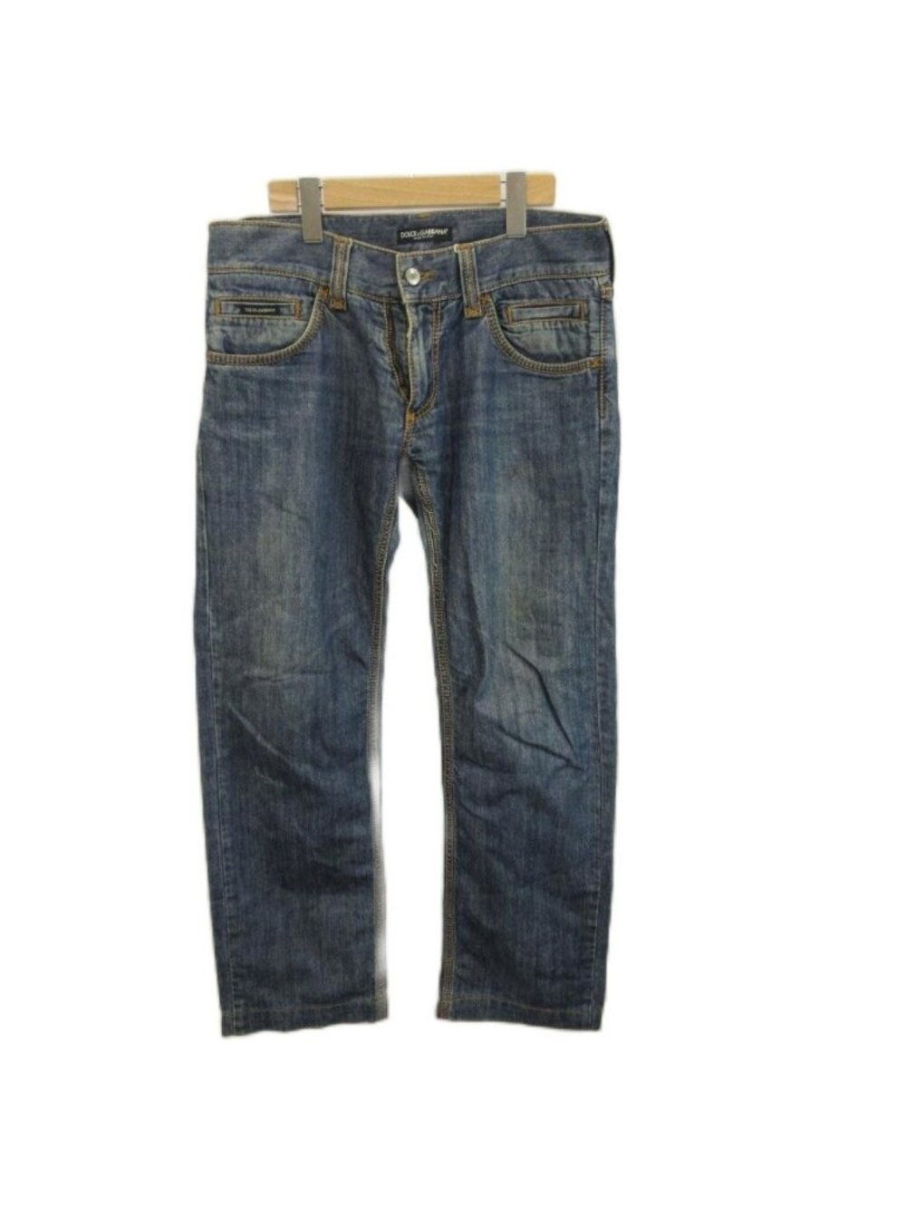 Dolce & Gabbana Denim Pants Jeans Straight Logo Patch 46 M Indigoblue